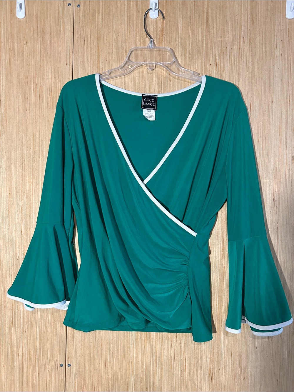 Coco Bianco Teal Wrap Blouse with White Trim